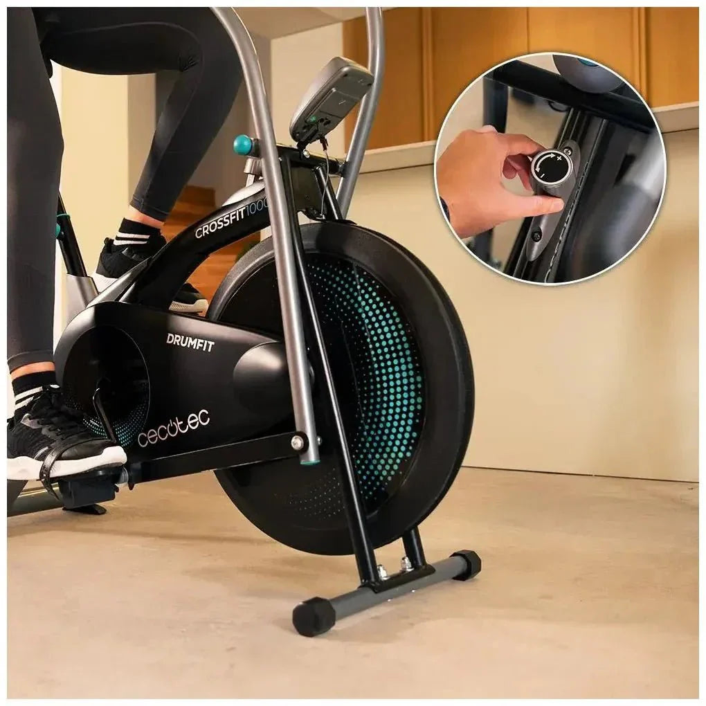 Bicicleta estatica Drumfit CrossFit 1000 Eolo con resistencia ajustable pantalla LCD y pedaleo bidireccional Cecotec
