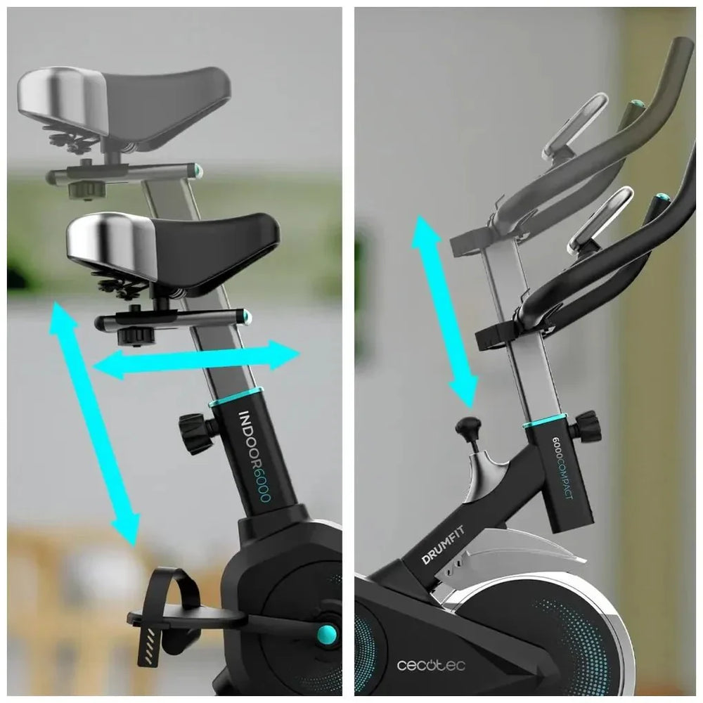 Bicicleta estatica Indoor DrumFit 6000 Compact con volante de inercia de 6 kg pantalla LCD y diseño compacto Cecotec