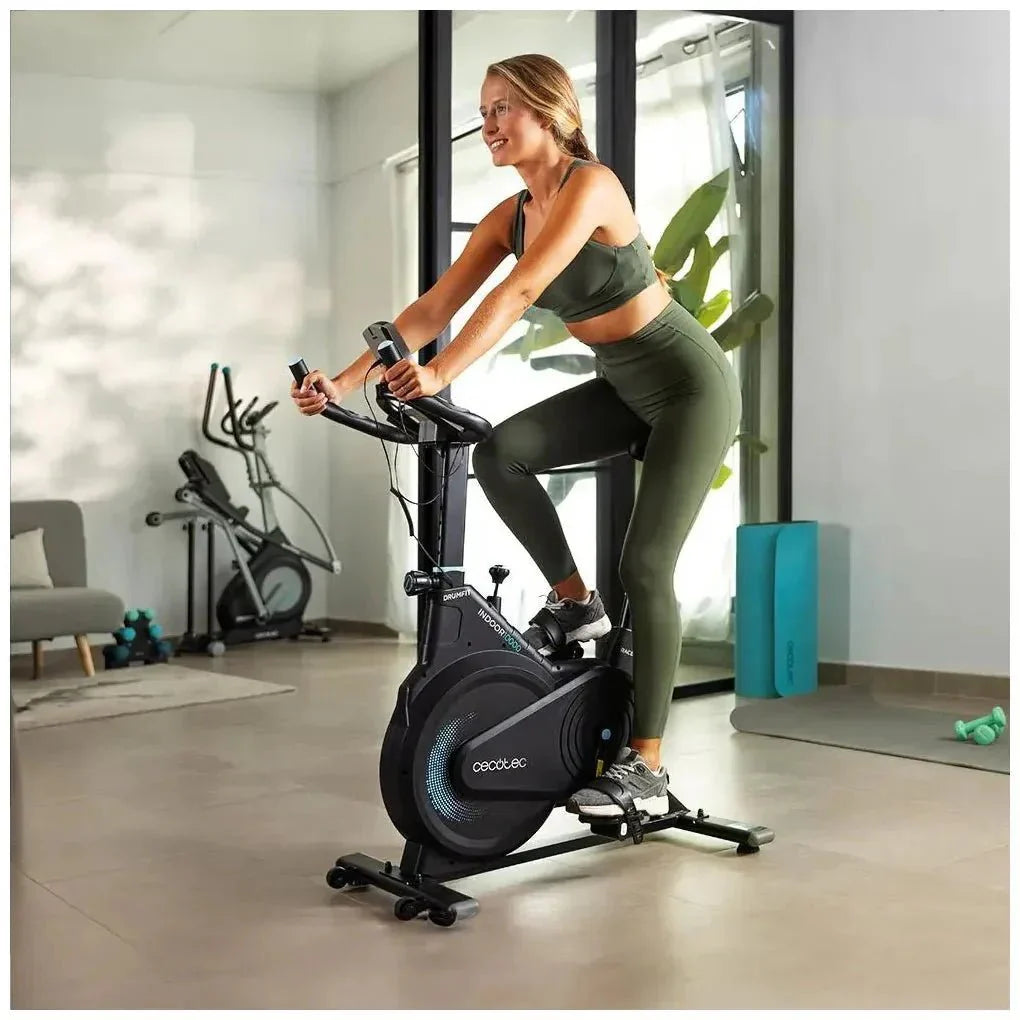 Bicicleta Estática DrumFit 10000 Race con volante de inercia de 10 kg pantalla LCD y resistencia regulable Cecotec