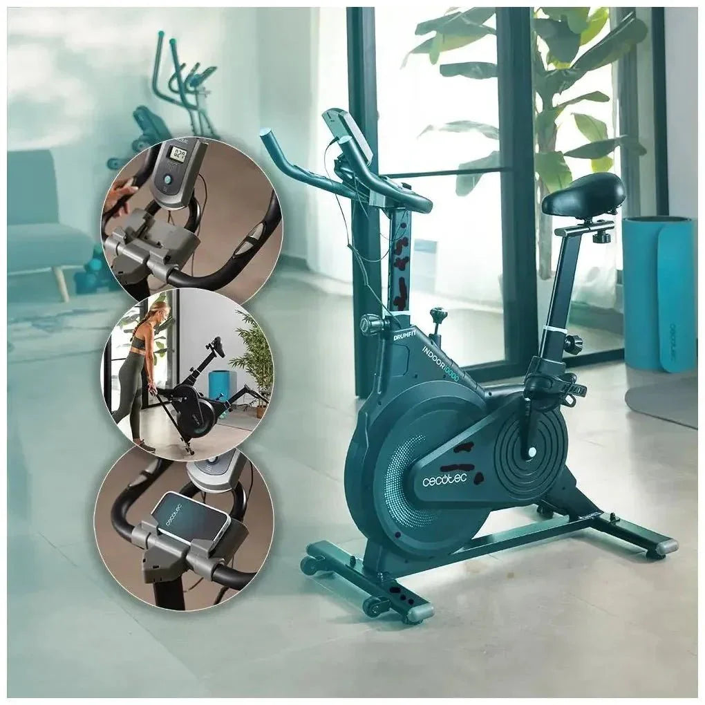 Bicicleta Estática DrumFit 10000 Race con volante de inercia de 10 kg pantalla LCD y resistencia regulable Cecotec