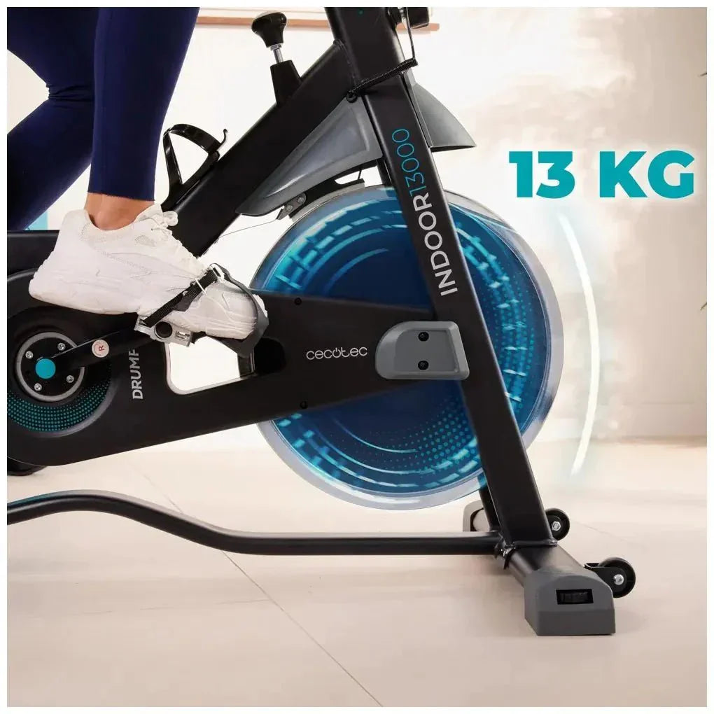 Bicicleta estatica DrumFit 13000 Race con volante de inercia de 13 kg pantalla LCD y pulsómetro Cecotec