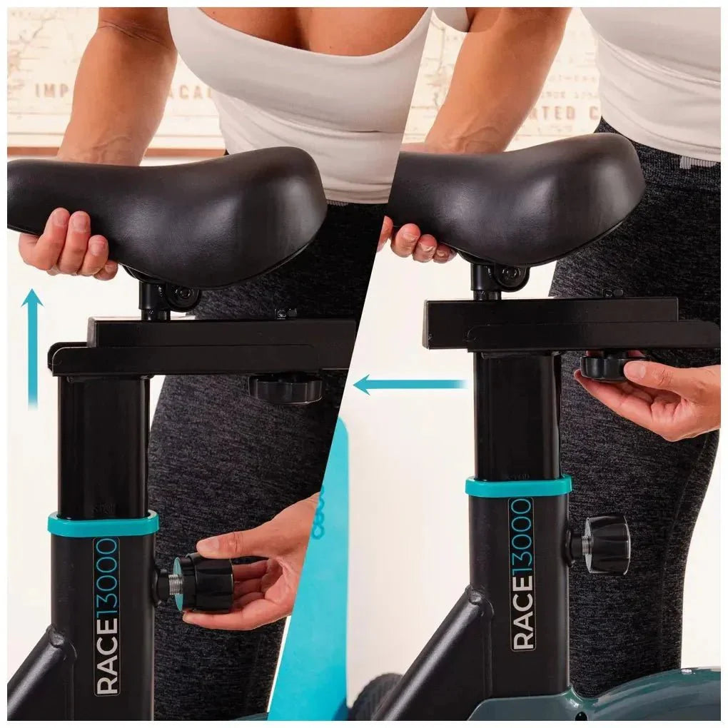Bicicleta estatica DrumFit 13000 Race con volante de inercia de 13 kg pantalla LCD y pulsómetro Cecotec