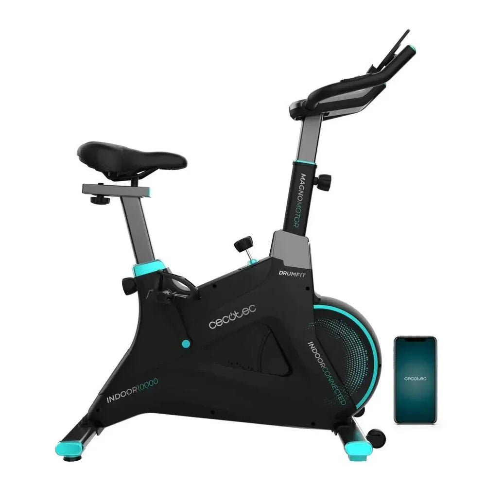 Bicicleta estatica DrumFit 10000 MagnoMotor con volante de 10 kg resistencia magnética de 32 niveles y App Kinomap Cecotec