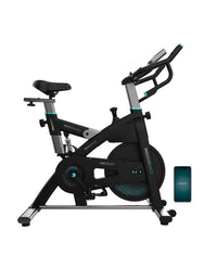 Bicicleta estatica Indoor DrumFit 24000 Race Sprint con volante de inercia de 24 kg y conectividad APP Kinomap Cecotec