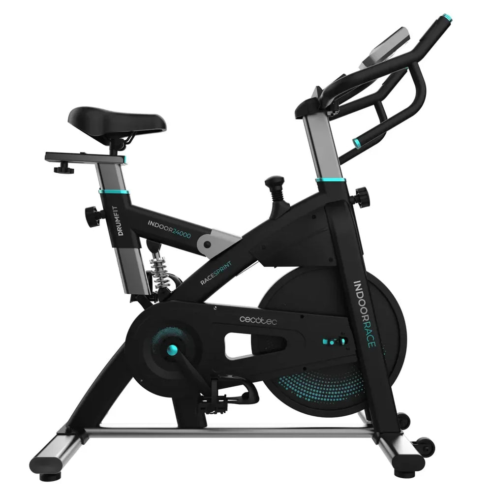 Bicicleta estatica Indoor DrumFit 24000 Race Sprint con volante de inercia de 24 kg y conectividad APP Kinomap Cecotec