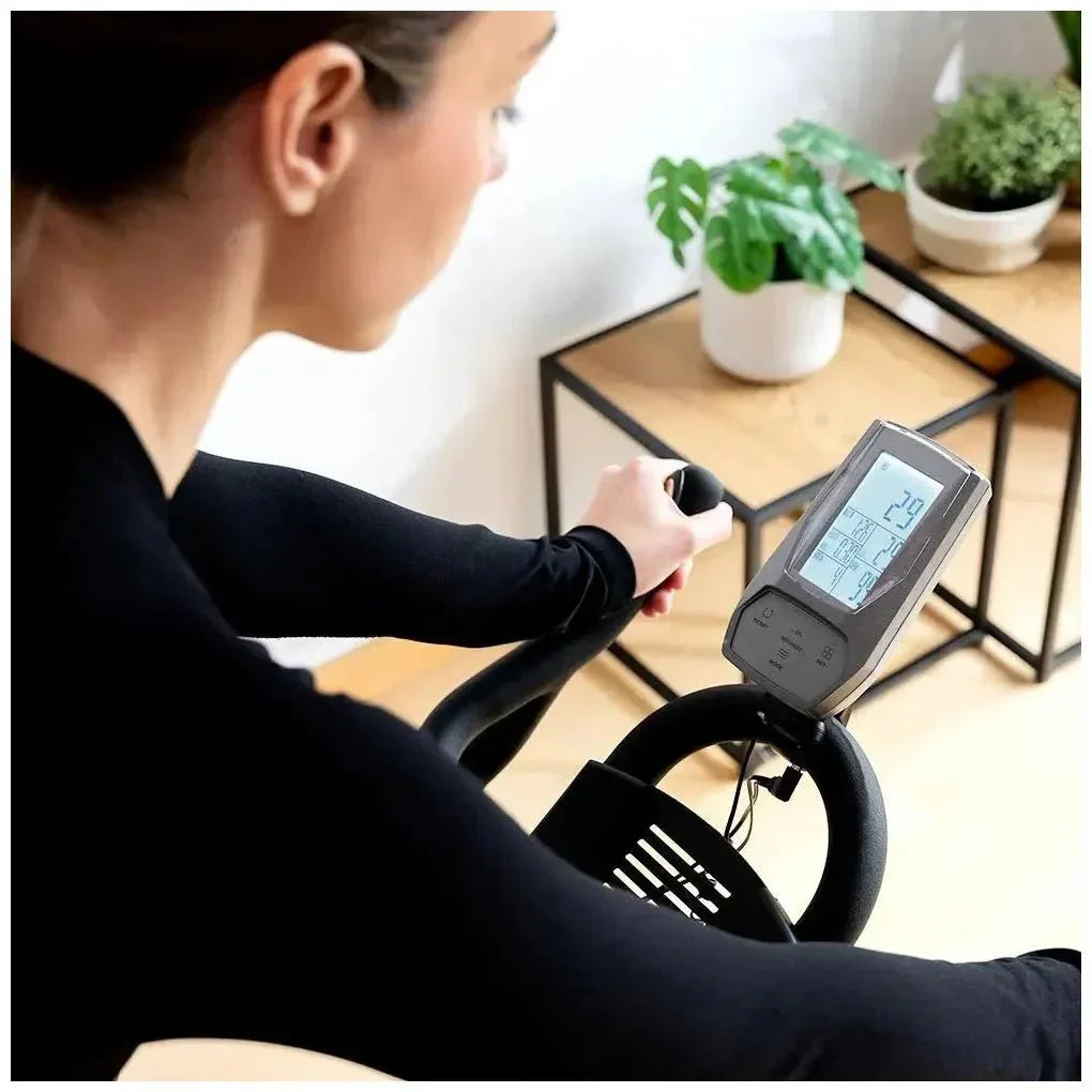 Bicicleta estatica Indoor DrumFit 24000 Race Sprint con volante de inercia de 24 kg y conectividad APP Kinomap Cecotec