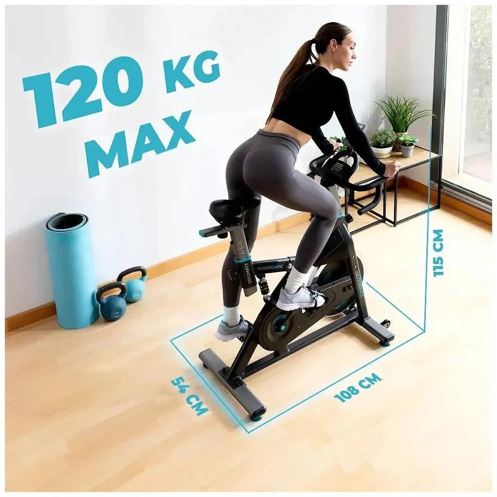 Bicicleta estatica Indoor DrumFit 24000 Race Sprint con volante de inercia de 24 kg y conectividad APP Kinomap Cecotec