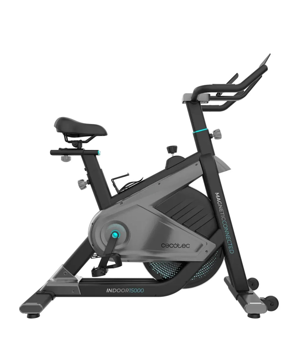 Bicicleta  estatica Indoor DrumFit 15000 con volante de inercia de 15 kg resistencia magnética y conectividad APP Kinomap Cecotec
