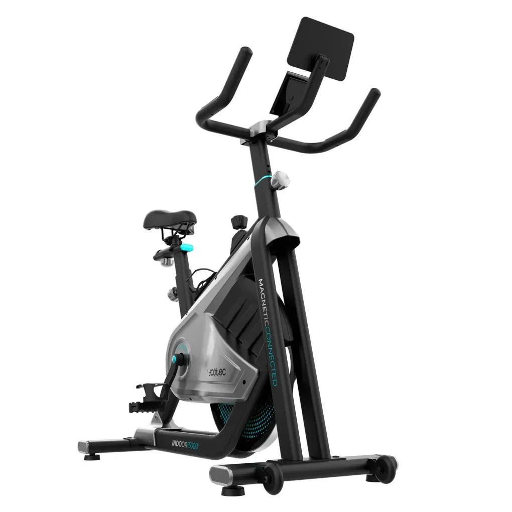 Bicicleta  estatica Indoor DrumFit 15000 con volante de inercia de 15 kg resistencia magnética y conectividad APP Kinomap Cecotec