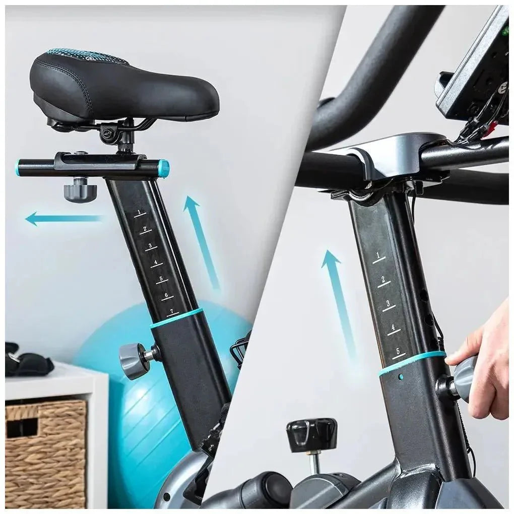 Bicicleta  estatica Indoor DrumFit 15000 con volante de inercia de 15 kg resistencia magnética y conectividad APP Kinomap Cecotec