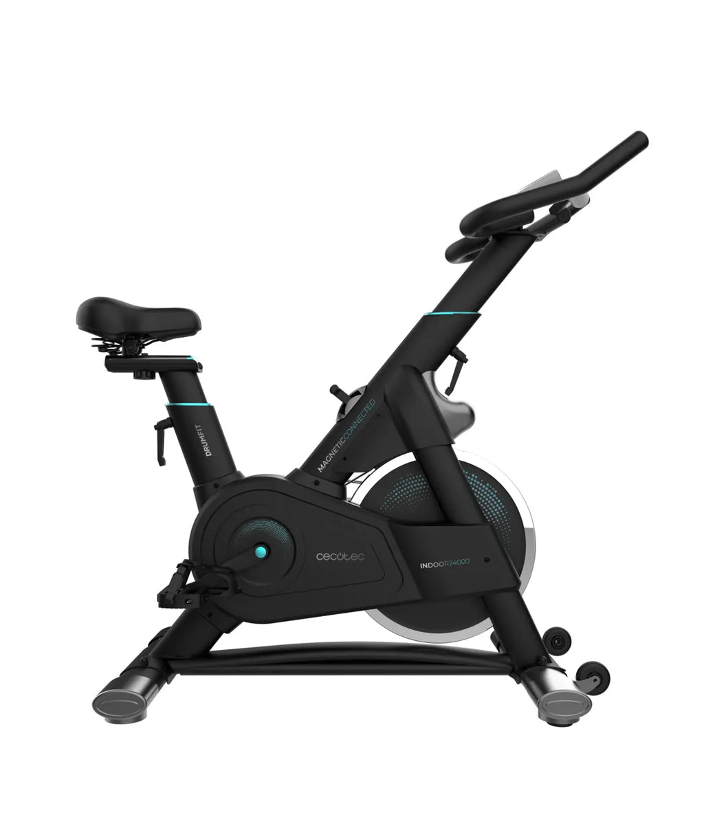 Bicicleta estatica Indoor DrumFit 24000 con volante de inercia de 24 kg resistencia magnética y conectividad APP Kinomap Cecotec