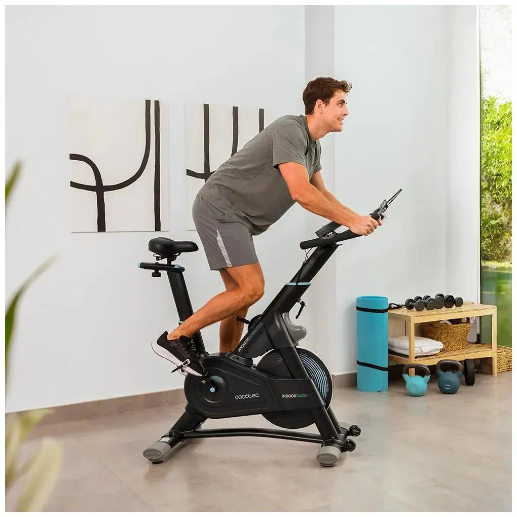 Bicicleta estatica Indoor DrumFit 24000 con volante de inercia de 24 kg resistencia magnética y conectividad APP Kinomap Cecotec