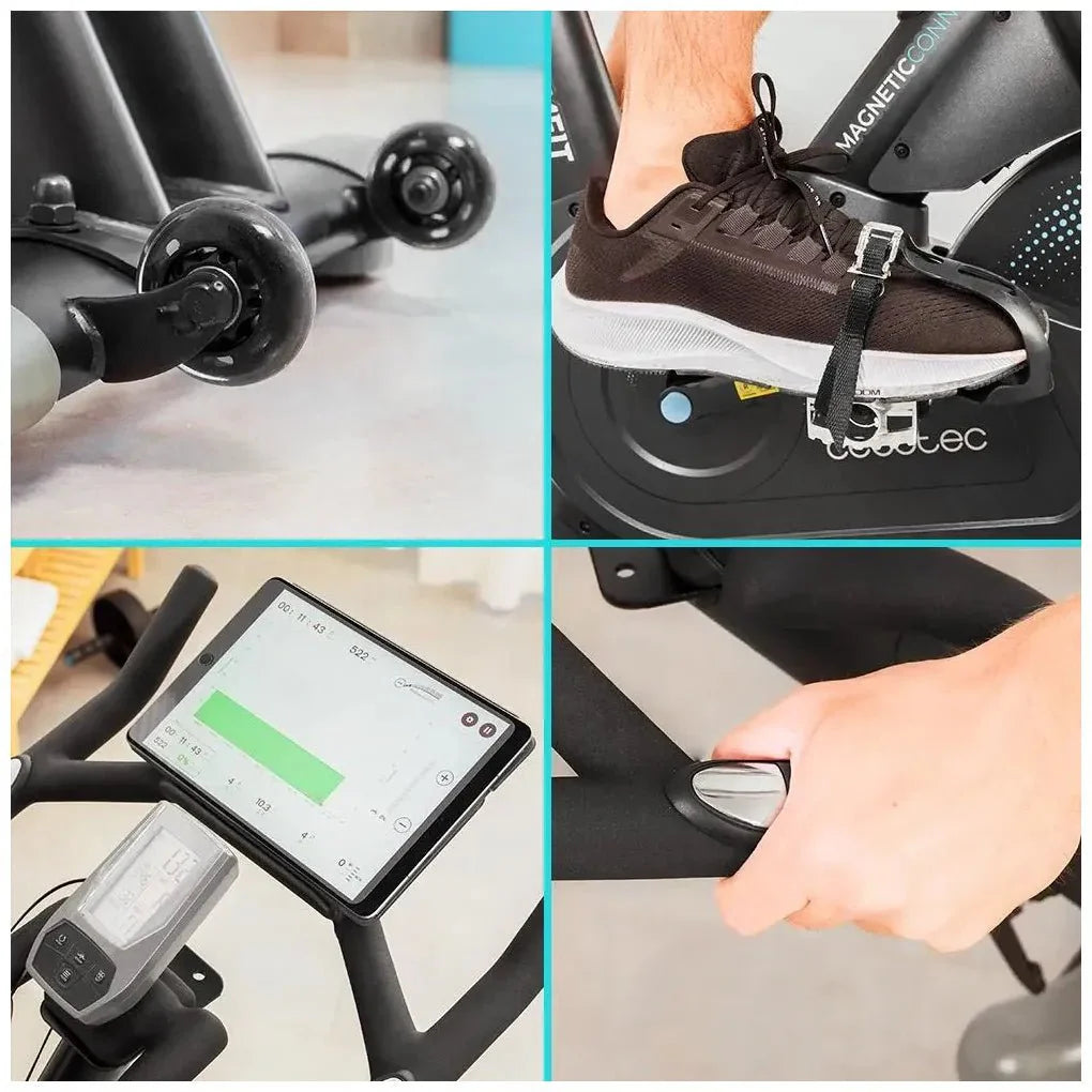 Bicicleta estatica Indoor DrumFit 24000 con volante de inercia de 24 kg resistencia magnética y conectividad APP Kinomap Cecotec