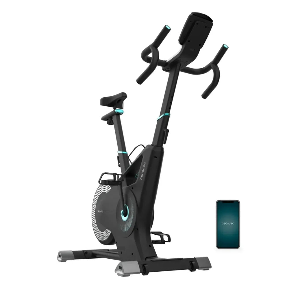 Bicicleta estatica DrumFit Eolo con resistencia combinada de aire y magnética conectividad APP y volante de 6 kg Cecotec