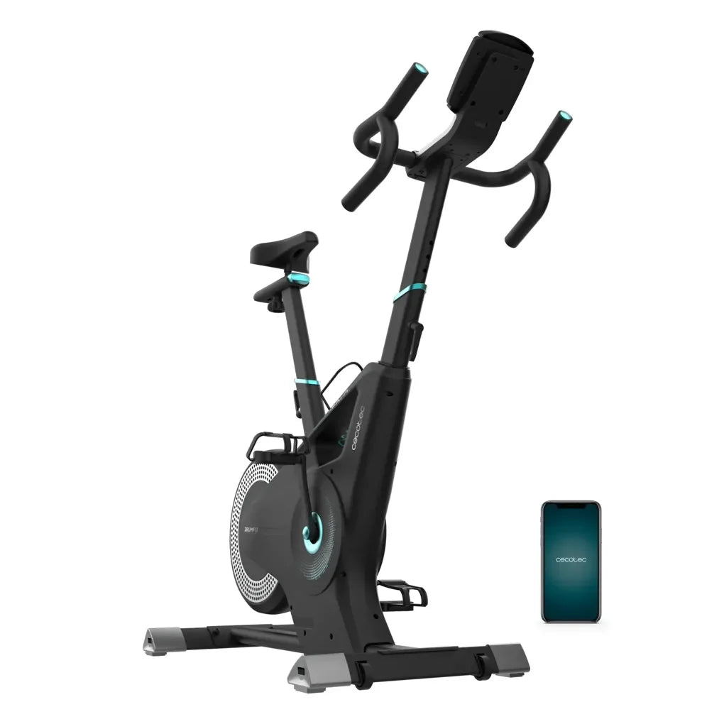 Bicicleta estatica DrumFit Eolo con resistencia combinada de aire y magnética conectividad APP y volante de 6 kg Cecotec