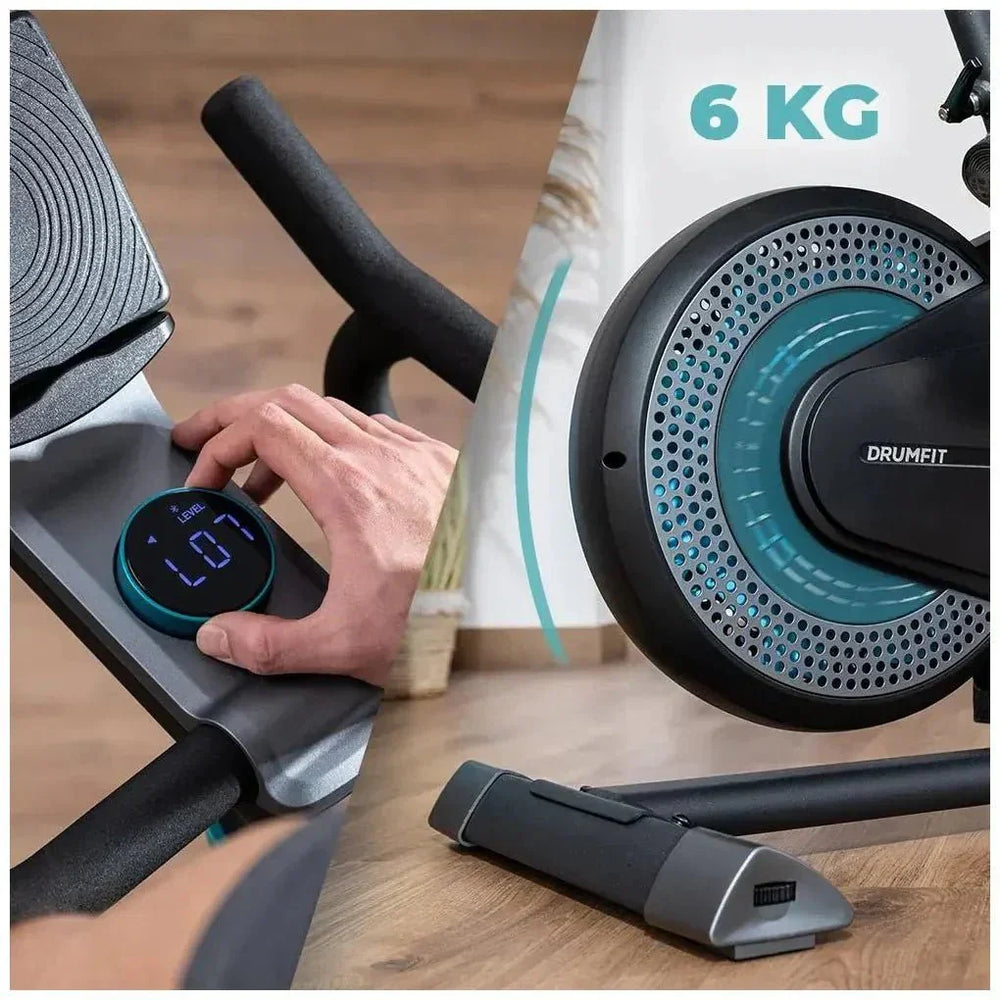 Bicicleta estatica DrumFit Eolo con resistencia combinada de aire y magnética conectividad APP y volante de 6 kg Cecotec