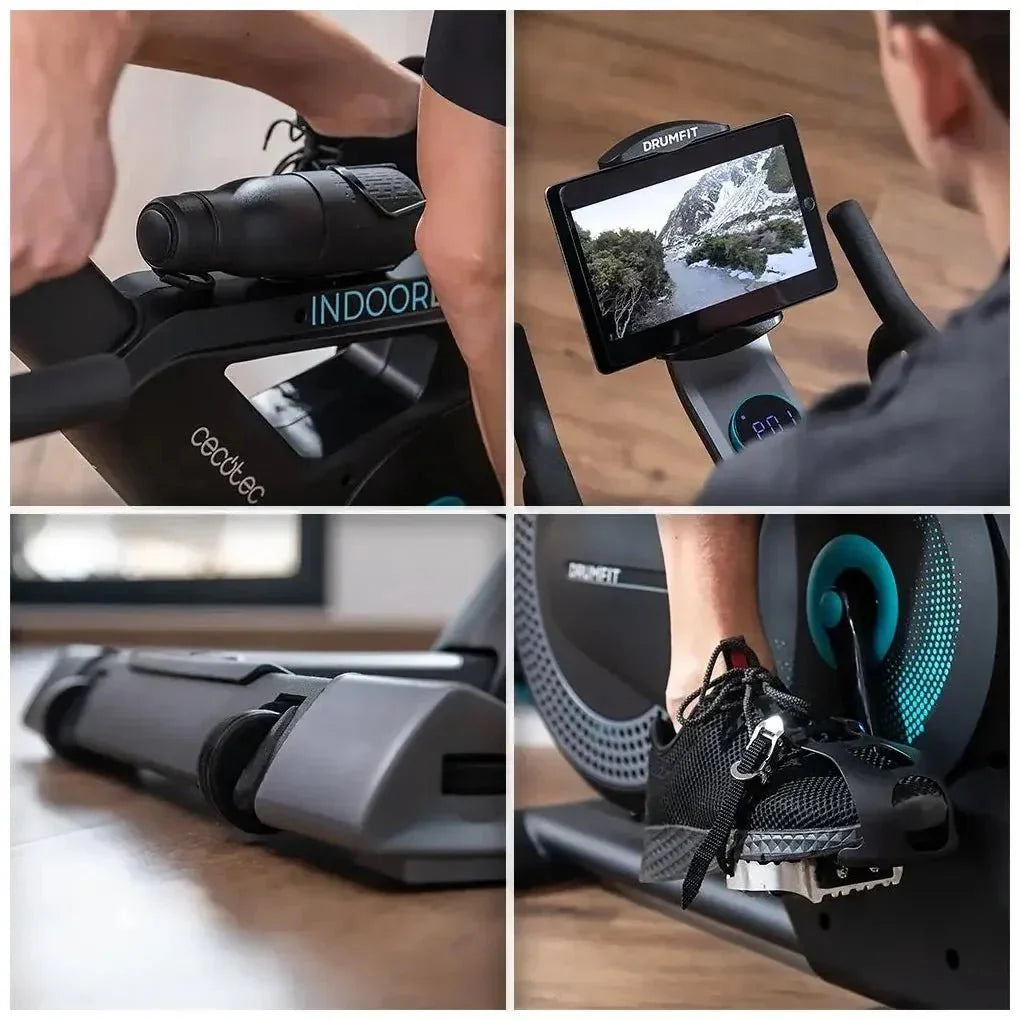 Bicicleta estatica DrumFit Eolo con resistencia combinada de aire y magnética conectividad APP y volante de 6 kg Cecotec
