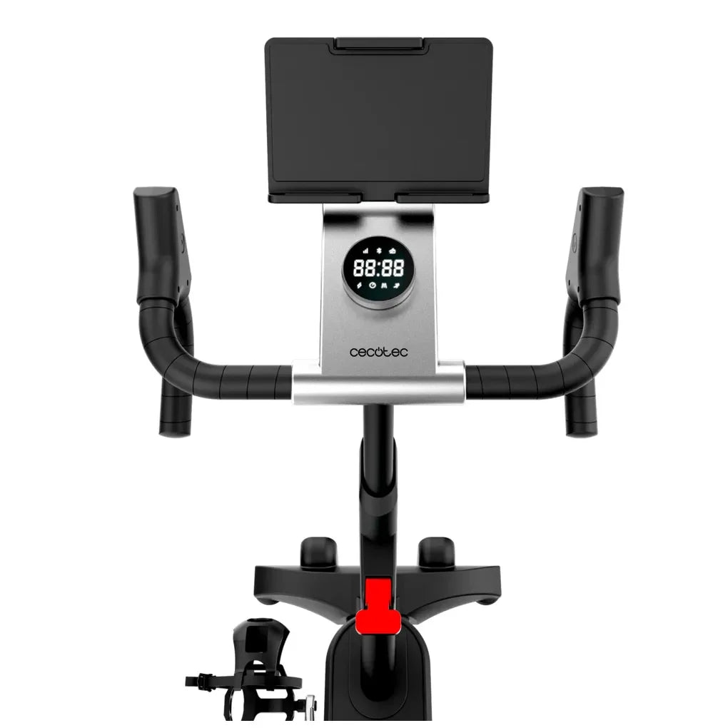 Bicicleta estatica Profesional DrumFit con volante de aluminio de 10 Kg inclinación motorizada y conexión APP Cecotec
