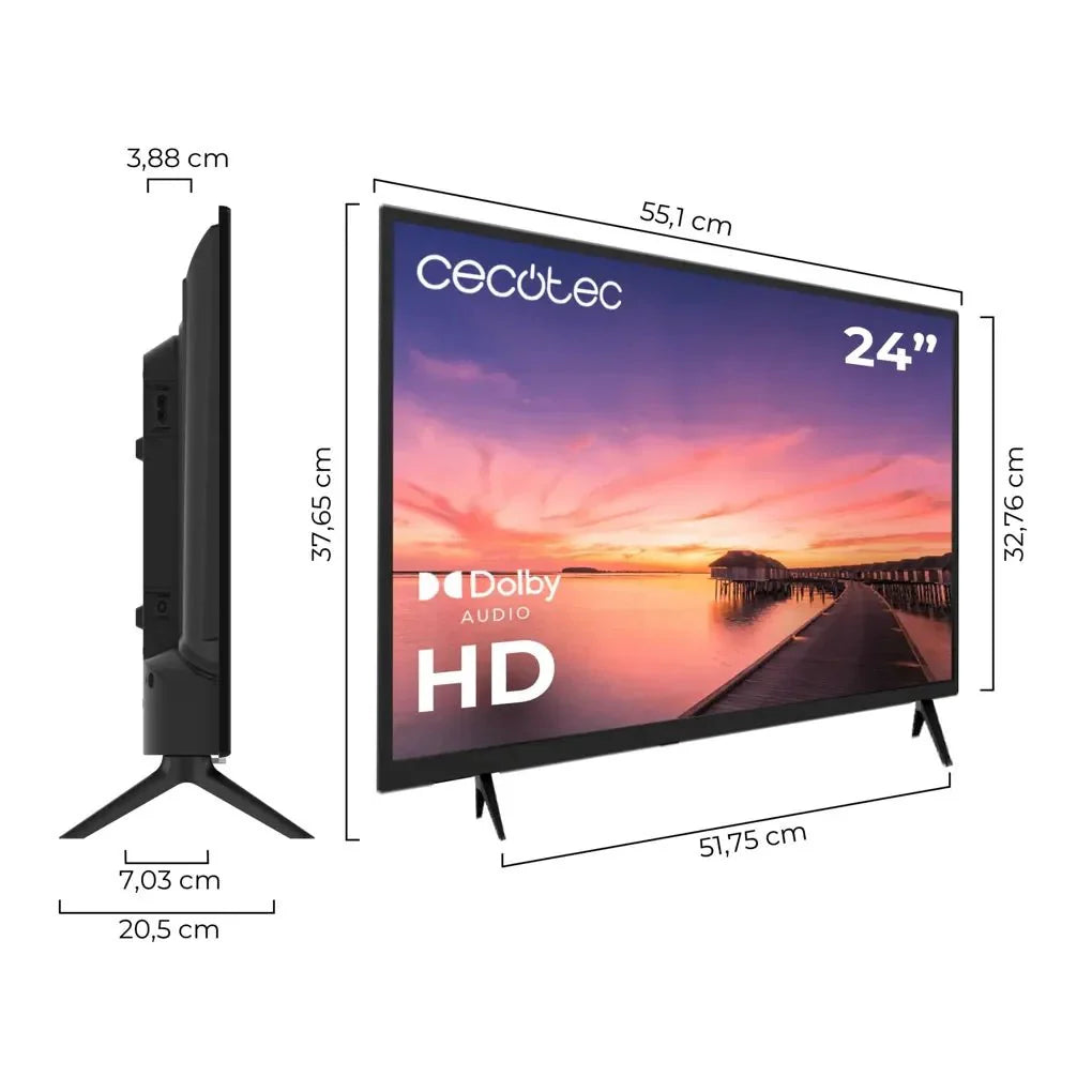 Televisión LED 24 pulgadas con HD Dolby y memoria flash para una experiencia visual superior de Cecotec