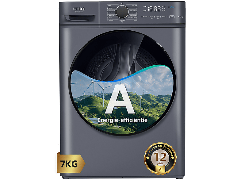 CHIQ CW07123863AX — Lavadora carga frontal, 7 kg, 16 programas, 1200 rpm, Gris oscuro