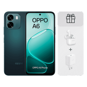OPPO Bundle A6 4G — Smartphone, 256 GB, 6 GB RAM, 6.500mAh, Incluye Cargador 45W y Auriculares