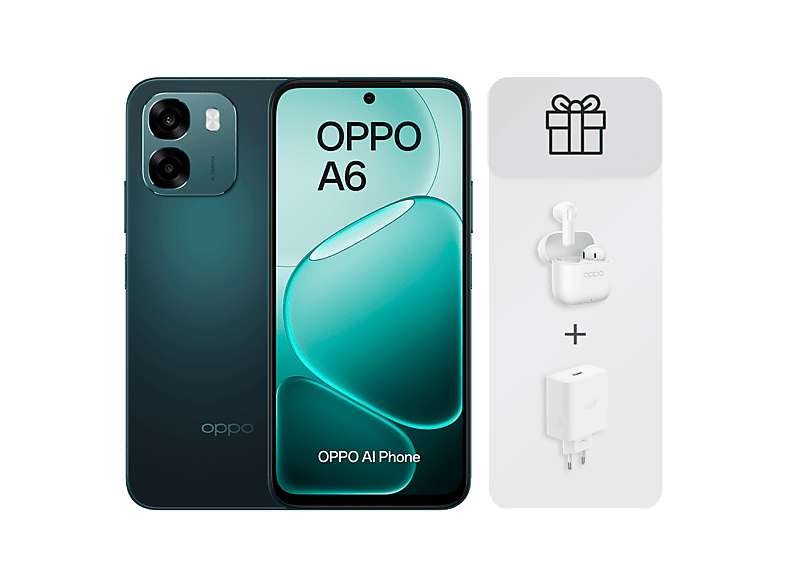 OPPO Bundle A6 4G — Smartphone, 256 GB, 6 GB RAM, 6.500mAh, Incluye Cargador 45W y Auriculares