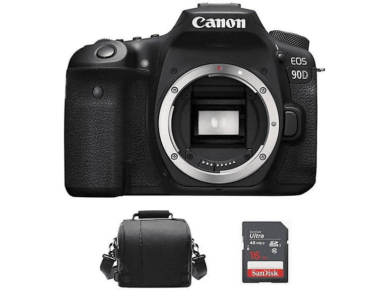 CANON 90D + Bolsa + 16GB SD — Cámara digital, Negro, 32,5 megapixel, 4K 3840p