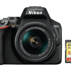 NIKON D3500 AF-P 18-55mm F3.5-5.6G VR + 32GB SD — Cámara digital, Negro, 18 megapixel, Full HD 1080p