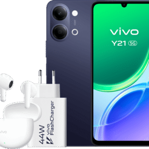 VIVO Y21 — Smartphone, Negro, 128 GB, 4 GB RAM, 6.500 mAh + Cargador vivo 44W FlashCharger + Auriculares vivo Buds Air3
