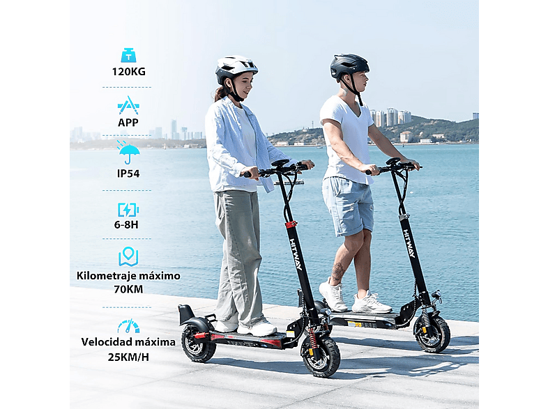 HITWAY H9 — Patinete eléctrico, Pot. máx. 150 W, Carga máx. 50 kg, 2600 mAh, Rojo - Imagen 2
