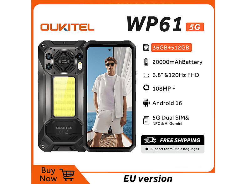 OUKITEL WP61 — Smartphone, 512 GB, 12 GB RAM, 20000 mAh, negro - Imagen 2