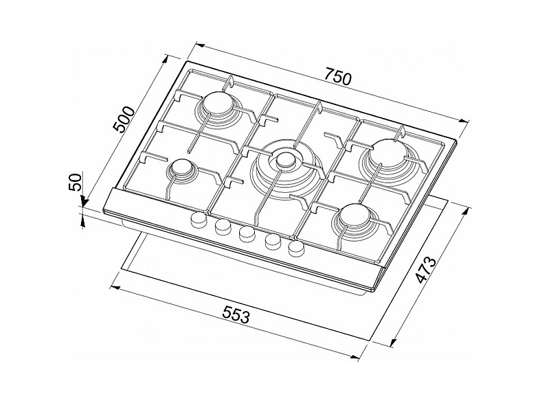 ELLECI Style 75 G68 — Placa de gas, 750 mm, Blanco, 5 zone(s) zonas - Imagen 2
