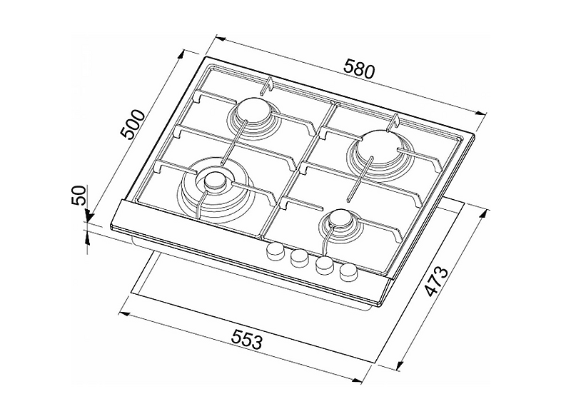ELLECI Style 60 G59 — Placa de gas, 580 mm, Antracita, 4 zone(s) zonas - Imagen 2