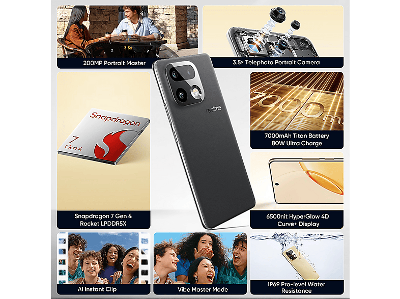REALME 16 Pro+ 5G — Smartphone, Gris, 512 GB, 12 GB RAM, 7000 mAh - Imagen 2
