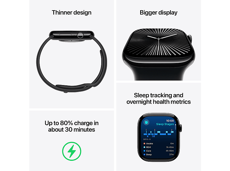 APPLE Watch Series 10 — Smartwatch, Aluminio, Negro, S/M - Imagen 3