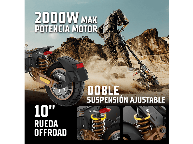 ZWHEEL ZWolf Duo — Patinete eléctrico, Pot. máx. 2000 W, Carga máx. 120 kg, 20000 mAh, 70 km autonomía - Imagen 3