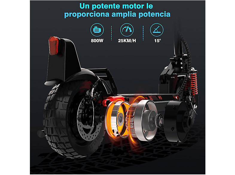 HITWAY H9 — Patinete eléctrico, Pot. máx. 150 W, Carga máx. 50 kg, 2600 mAh, Rojo - Imagen 3