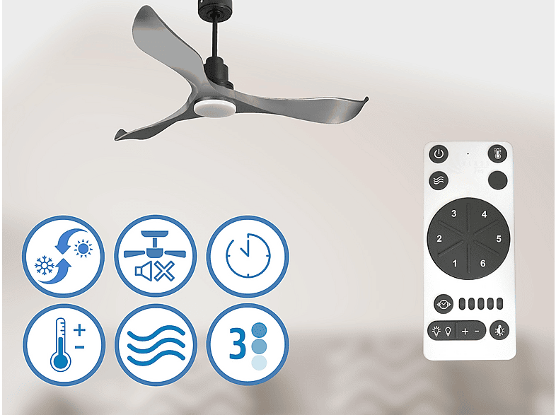 PURLINE TrawanganD132C04LED64620 — Ventilador de techo, 18 W, 6 velocidades, Negro - Imagen 3