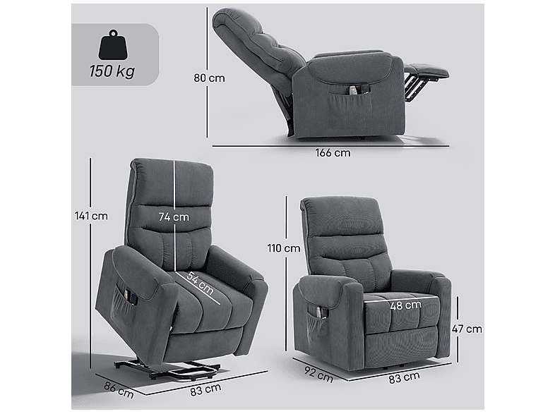 HOMCOM 713-090V92GY — Sillón levanta personas, 42,6 kg, Gris - Imagen 3