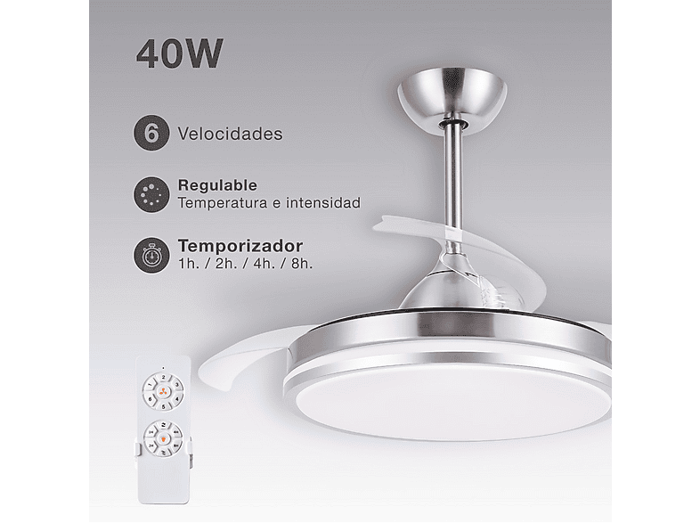 GSC 300005024 — Ventilador de Techo, 40 W, 6 velocidades, Níquel, Aspas retráctiles - Imagen 3