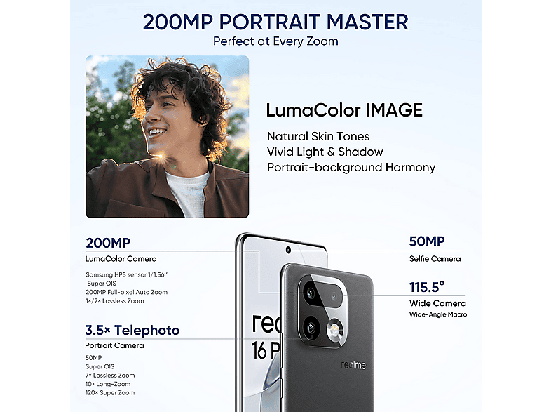 REALME 16 Pro+ 5G — Smartphone, Gris, 512 GB, 12 GB RAM, 7000 mAh - Imagen 3