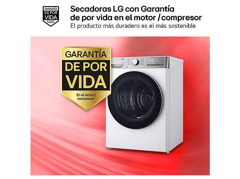 LG RH10V9AV2WR — Secadora bomba de calor, 10 kg, 14 programas, Blanco, Display LED - Imagen 4