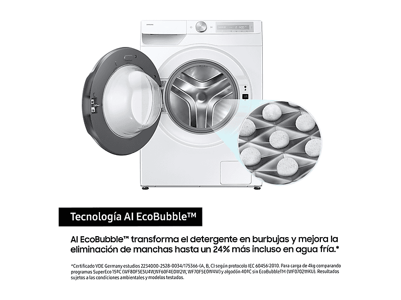 SAMSUNG WW90DG6U85HHU3 — Lavadora carga frontal, 9 kg, 23 programas, Blanco - Imagen 4
