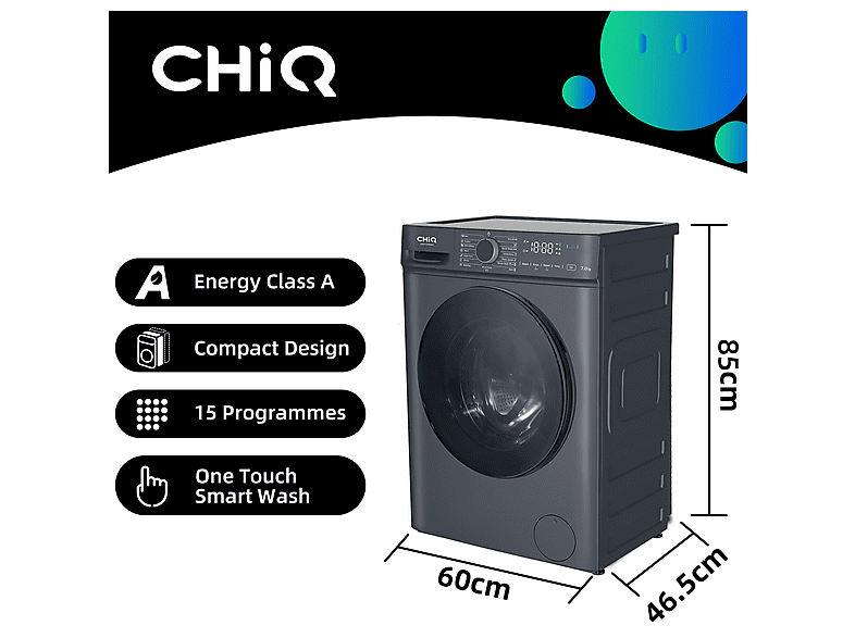 CHIQ CW07123863AX — Lavadora carga frontal, 7 kg, 16 programas, 1200 rpm, Gris oscuro - Imagen 4