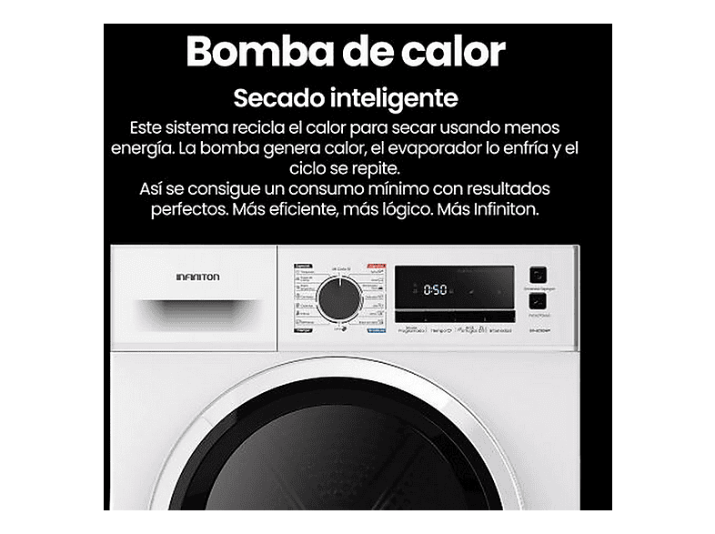 INFINITON SD-BC9DWP — Secadora Bomba de Calor, 9 kg, 16 programas, Blanco - Imagen 4