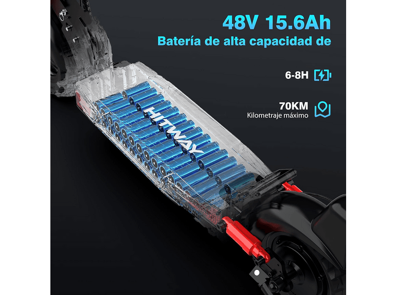 HITWAY H9 — Patinete eléctrico, Pot. máx. 150 W, Carga máx. 50 kg, 2600 mAh, Rojo - Imagen 4