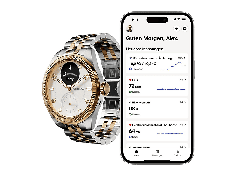 WITHINGS ScanWatch Nova Brillant — Smartwatch, Oro, Acero inoxidable - Imagen 4