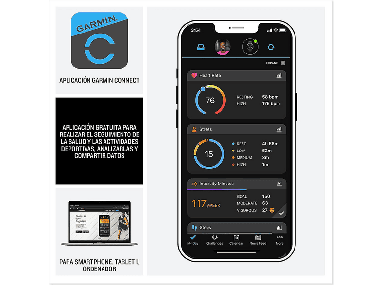 GARMIN VENU 3S — Smartwatch, Negro, PEBBLE GRAY AND SLATE, WW - Imagen 4