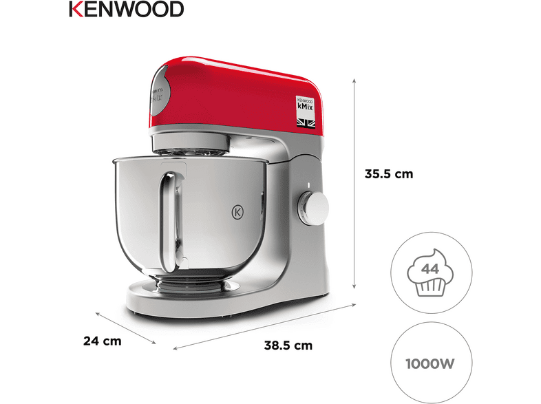 KENWOOD- — Robot de cocina, 1000 W Bol de 5 l, Rojo, Kenwood kMix KMX750RD, Amasadora de repostería - Imagen 5