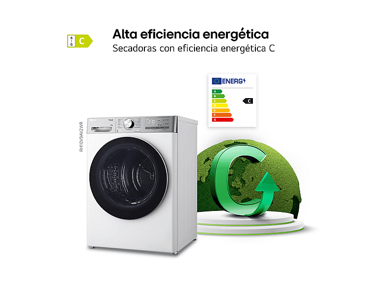 LG RH10V9AV2WR — Secadora bomba de calor, 10 kg, 14 programas, Blanco, Display LED - Imagen 5